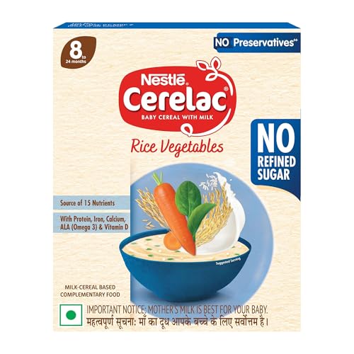 CERELAC Baby Food Cereal | No Refined Sugar | No Preservatives | Rice Vegetables for 8 to 24 Months Baby | Omega 3 Iron Protein Calcium Vitamin D for Babies | Instant Cereal | 300g