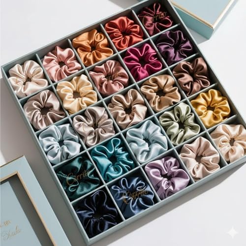 Cerrito Satin Hair Scrunchies for Women & Girls, Soft, No-Crease, Gentle Hair Ties for Thick, Curly, Straight, Smooth Silk-Feel Elastic Scrunchy Set for Styling (Multi - 12 Pcs, No Box Include)