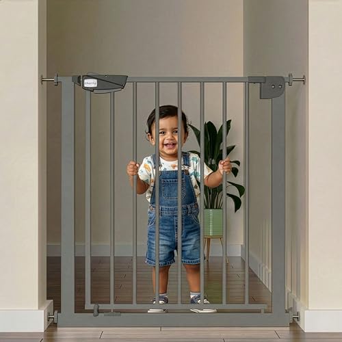 Cherilo Baby Safety Gate for Kids & Pets (Fits 75–84 cm) | 1 Year Manufacturer Warranty | Pressure Mounted Safety Gate for Kids Home | Adjustable, Auto-Close, No-Drill Installation - Grey