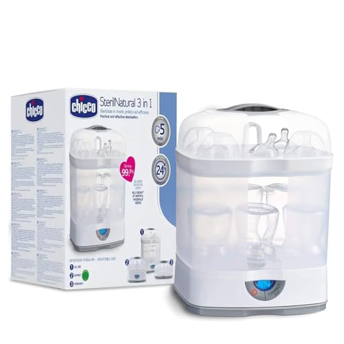 Chicco 3 in1 Steam Sterilizer | Microwave Safe | Sterilizes upto 6 Bottles | Kills 99.9% Of Germs | 24hrs Sterilization in 5 Mins | Auto Switch Off |Portable & Travel Friendly | 2 Years Warranty Cover