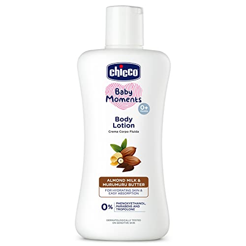 Chicco Baby Moments Body Lotion 200ml | Almond Milk & Murumuru Butter | Quick Absorb Formula with Natural Ingredients for Ultra Soft Skin | Dermatologically Tested | Parabens & Phenoxyethanol Free