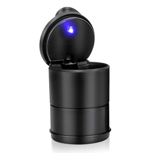 Chingde Smell Proof Car Ashtray with Lid, Portable Plastic Cup Ashtray for Travel, Home, Office (Black)