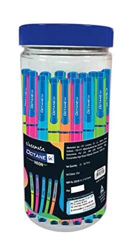 Classmate Octane Neon Gel 25s Jar- 25 Blue Gel Pens| Smooth Writing Pens| Water-proof Ink For Smudge-free Writing| Preferred By Students For Exam & Class Notes| Study At Home Essentials