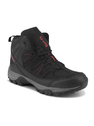 CLD Men’s High-Top Trekking Shoes | Durable Synthetic & Mesh Upper | Phylon Sole | Lightweight Outdoor Hiking & Trail Shoes (BLK-RED_8)