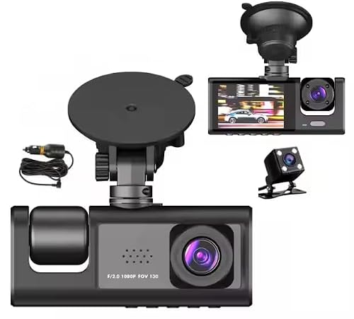 CLOUDSALE WiFi 3 Lens Car Dash Camera 1080P DVR | Triple Channel DashCam Front Inside Rear | IR Night Vision | Loop Recording | 24H Parking Monitor | Car Black Box Video Recorder with Reversing Camera