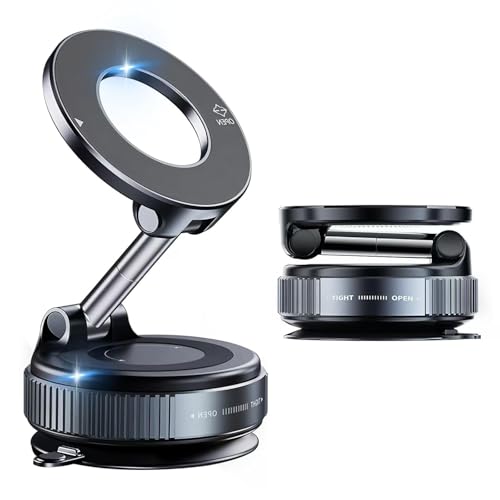 CLOUDVALLEY 2026 Upgraded Vacuum Ultra Suction Magnetic Phone Holder, 98LBS Strongest Suction & 2600gf Magnetic for Magsafe Car Mount, 360° Adjustable Foldable Holders for Your Car for All Smartphones