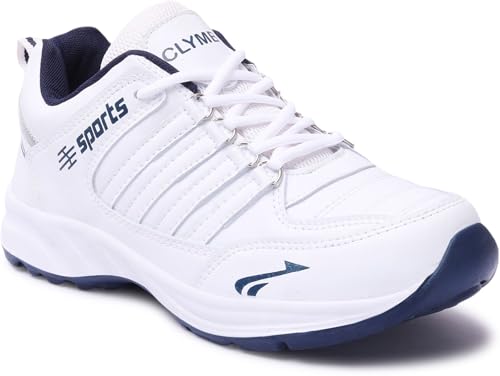 CLYMB Cosco White Sports Shoe with Synthetic Upper Lightweight Comfortable Mid Top Running Shoes for Men's & Boy's