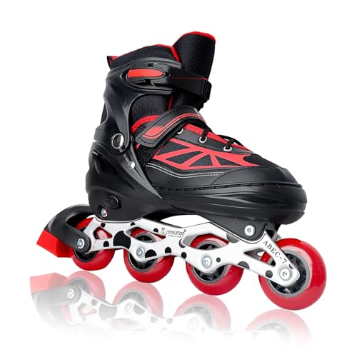 Cockatoo Urban Flow Adjustable 4-Wheel Inline Skates, Quad Roller Skates, 2-in-1 Design, Aluminum Chassis,72 mm PU, XL-Red