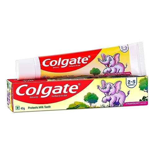 Colgate Kids Toothpaste For 2-5 Years, Strawberry Flavour, Gentle Protection, Prevents Cavities Tooth Paste With 50% Lesser Abrasive Formula For Protecting Against Cavities - 40 Gram