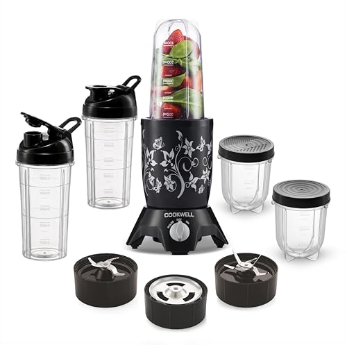 Cookwell Bullet Mixer Grinder (5 Jars, 3 Blades, Black) - Copper, 600 Watts - 2 Year Warranty