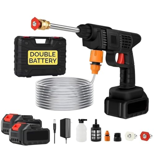Cordless Portable Pressure Washer Gun 48V 12000mAh | Double Battery Wireless High Pressure Water Gun with Adjustable Nozzle & 5M Hose Pipe | Car Wash, Bike Cleaning & Outdoor Use.