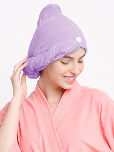 Cortina Microfiber 380 TC Hair Towel Cap,Soft Absorbent Quick Drying Cap for Curly Thick Hair,Wrap Cap for Women Girls-Pack of 1,Purple