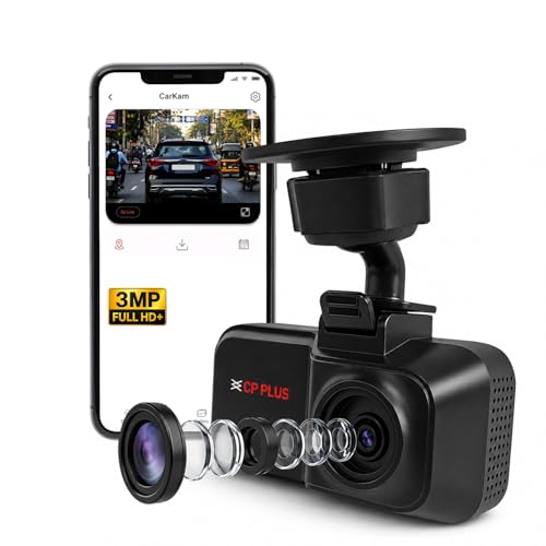 CP PLUS Dash Cam for Car CP-W310 | 3MP Full HD+ Single Channel Dashcam | 1296P Recording | Built-in Microphone | WiFi (AP Mode) | G-Sensor | Night Vision | 137° Wide View Angle | Supports 1TB SD Card