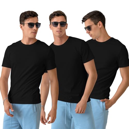 CreativiT Unisex Plain Casual Half Sleeve Round Neck T-Shirt | 100% Recycled Cotton Rich T-Shirt (Black, Size-XL) Pack of 3