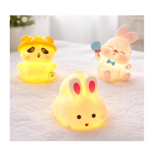 Cute LED Night Lamp for Kids (Pack of 3) Panda & Bunny Toy Light | Baby Night Light | Return Gift, Birthday Gift, Room Decor Lamp | Soft Warm Glow | Battery Operated Mini Decorative Lamp