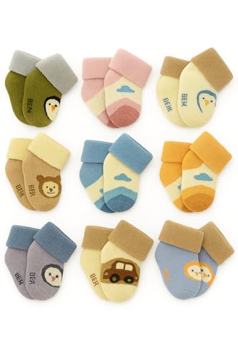 CUTEABLY Baby Winter Socks, Cotton Blends, 0-12 Months, Animal Print, Unisex (IN, Age, 6 Months, 12 Months, 4, Multicolour)