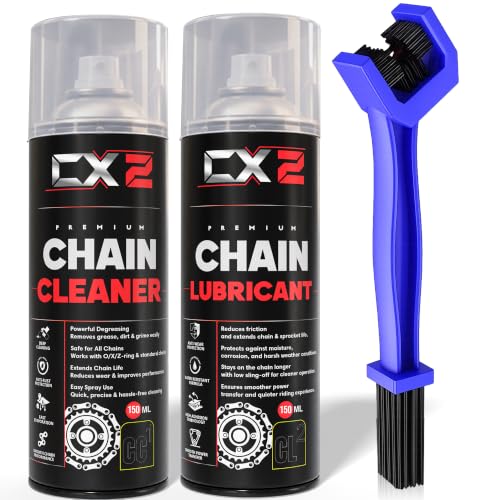 CX2 Combo of CC1 Chain Cleaner (150ml) and CL2 Chain Lube Spray with Brush for All Bikes 300ml
