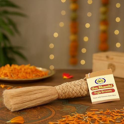 Cycle Pure Om Shanthi Pooja Broom | Eco-Friendly Broom for Puja Room | Length 8.5 Inches | Broom Stick for Dusting & Home Cleaning Pack of 1