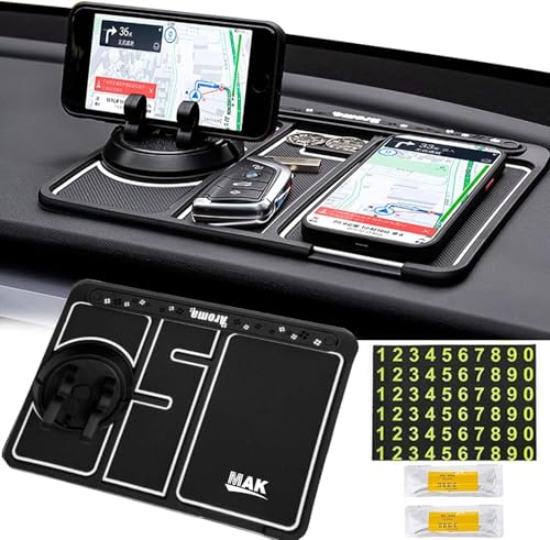 DACHIC Anti-Slip Car Dashboard Mat with Phone Holder & Aromatherapy - Universal Non Slip Sticky Rubber Pad with 2 Aroma Sticks & Radium Night Glow for Smartphone, GPS Navigation- Black