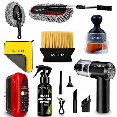 DADLM® 8 PCS Car Cleaning Kit with 120W Portable Vacuum Cleaner, Interior Detailing Accessories, Duster, Detailing Brush, Anti-Fog Spray, Microfiber Cloth (X-Large 8 Pack)