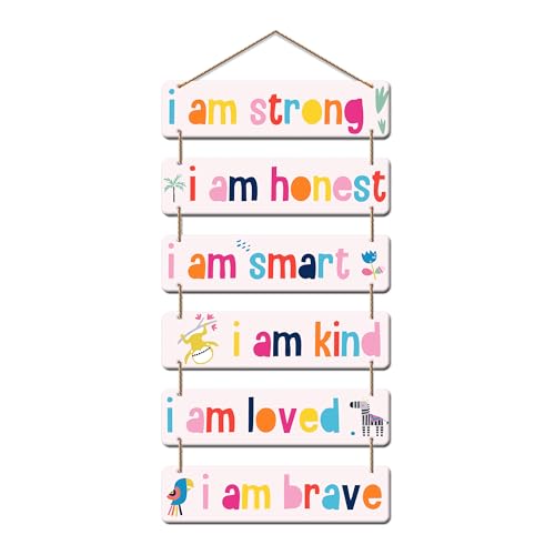 Decor Smart Kids Room Inspirational Wooden Wall Hanging | Colorful 'I Am' Affirmation Quotes Decorative Sign for Children | Nursery | Bedroom | Playroom Wall Decor and Positive Decoration (DWA_3286)