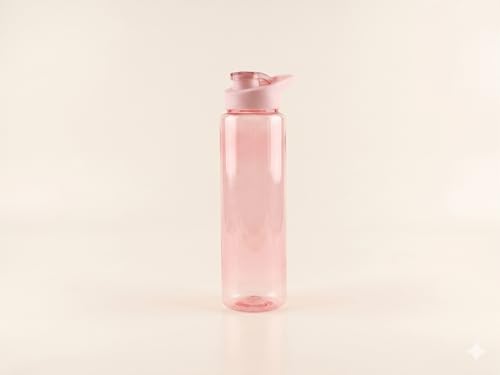 Dimazofly 1000ml Water Bottle with Flip Top Lid - BPA Free Leakproof Clear Plastic Fitness Bottle with Carrying Loop for Gym, Running, Cycling, Hiking, and Outdoor Travel (Pink)