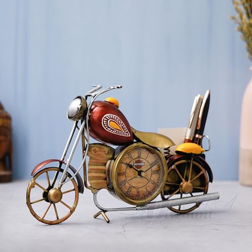 Discount ARA Antique Handcrafted MotorBike Pen Holder with Clock Pencil Holder For Gifting Premium Corporate Gift Item Best Gift Items