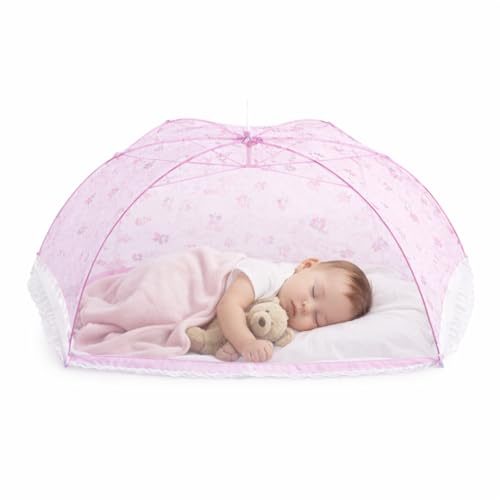 Divayanshi Umbrella Mosquito Net for Infants (0–2 Years) | Foldable Baby Bed Net Tent | Fine Mesh Protection from Mosquitoes & Insects | Portable, Lightweight, Washable Net for Cradle & Baby Bed-Pink