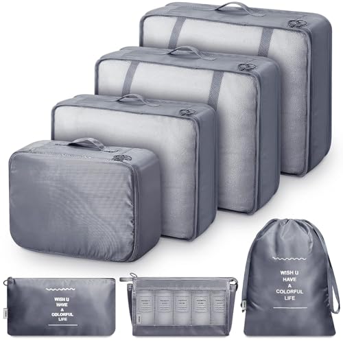 DME SALES polyester 7 Set Packing Cubes Luggage Packing Organizers For Travel Accessories storage organiser (gray)