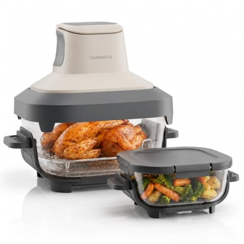 Domestica Lumera Air Fryer Oven with CarbonHeat™ Pro | Lumi Glass Air Fryer | 4L+1.5L Dual Bowl | BaseGuard™| 5 in 1 Grill, Airfry, Bake, Roast, Reheat | 100% Toxin Free - No PFAS, PTFE, PFOA | 1550W