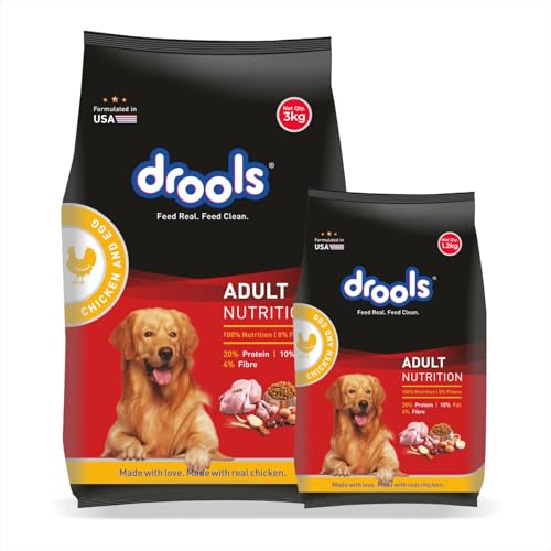 Drools Adult Dry Dog Food 4.2kg (3kg + 1.2kg Free) | Chicken & Egg Flavour | Supports Active Behaviour | Digestive Health & Immunity | Better Digestibility