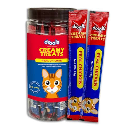 Drools All Life Stages Creamy Lickable Cat Treats 375g (15g x 25 Pieces, Jar) | Chicken Flavour | Taurine for Heart & Vision Health | Creamy Texture | Irresistibly Tasty | Easy to Hand Feed