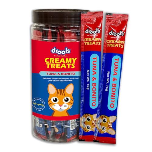 Drools All Life Stages Creamy Lickable Cat Treats 25 Pieces, Pack Total 375g | Tuna & Bonito Flavour | Taurine for Heart and Vision Health | Easy to Hand Feed | Vitamins and Minerals