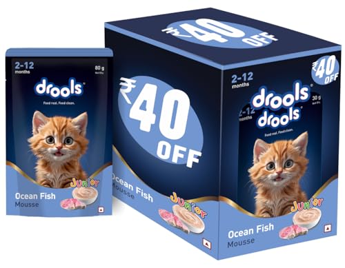Drools Kitten Wet Mousse 80g Pack of 5, 400g | Ocean Fish Flavour | Rich in Protein, Hydrating & Easy to Digest | No Artificial Flavours | with Essential Vitamins & Antioxidants