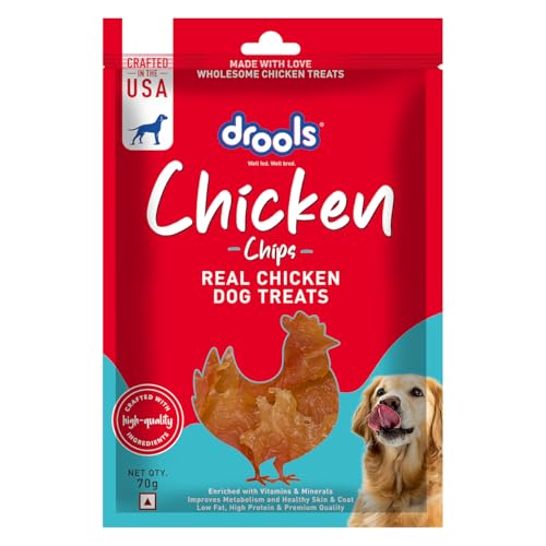 Drools Puppy & Adult Chips, Dog Treats 70g | Real Chicken Flavour | Rich in Protein | No Artificial Preservatives | Best for Training & Bonding