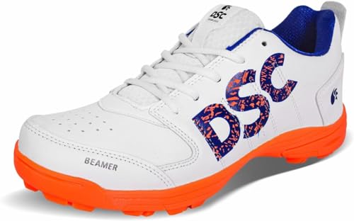 DSC Men's Beamer Cricket Shoes (Fluro Orange-White, Size 8 UK)