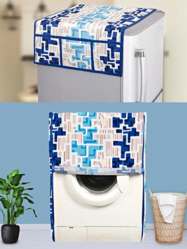 E-Retailer® Exclusive 3-Layered Polyester Combo Set of Appliances Cover (1 Pc. of Fridge Top Cover and 1 Pc. Front Load Washing Machine Cover) (Color-Blue, Design-Geometric, Set Contains-2 Pcs.)