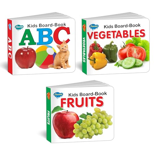 Early Learning Little Library Kids Toys Children Baby Books Set For 1 Year Old to 3 Year Old , Set of 3 Books - Alphabets, Fruits,vegetables. Best Books For Toddlers.
