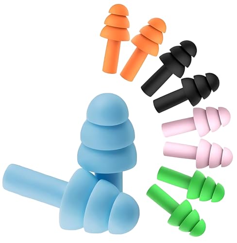 Earplugs Reusable Silicone 5 Pairs of Noise Reduction Ear Plugs, Suitable for Sleeping, Swimming, Snoring, Concerts, Airplanes, Travel, work Multi-uses