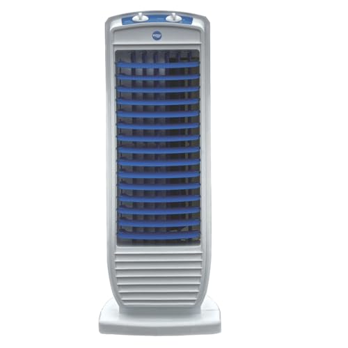 EASY High-Speed Tower Fan | 180W Powerful Motor, 25ft Air Throw, Multi-Directional Adjustment | Tower Fan for Home (White & Blue)