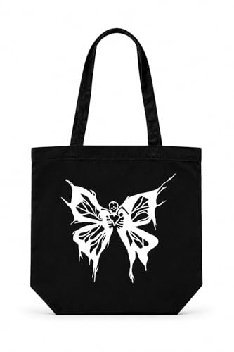 ECOEK Canvas Tote Bag for Women with Zipper & Pocket(Pack of 1) | Stylish Cotton Handbags for College | Aesthetic Tote Bag for Office, Shopping, Travel, Beach & Daily use(Butterfly Black)