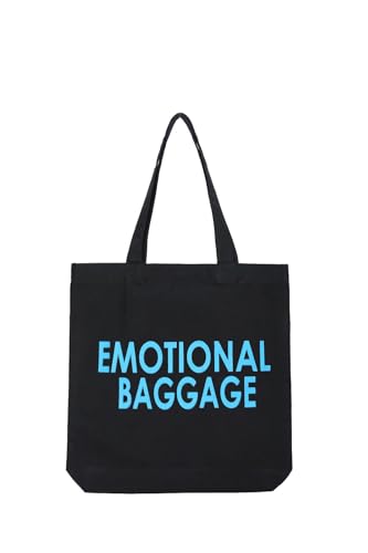 ECOEK Eco-Friendly Canvas Tote Bag with Zipper- Reusable, Durable, Stylish Grocery Shopping Bag - Large Capacity, Versatile for Beach, Travel, Work, and Everyday Use (Emotional Black)