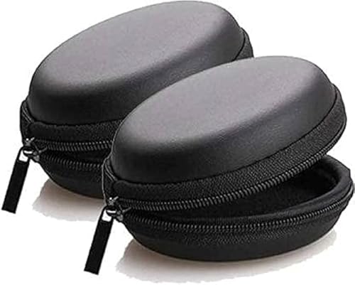EDNITA Earphone Pouch Case Cover Carrying Storage Case for Headphone |Headset | Pen Drives | SD Cards & All Mobile Accessories - Black - Pack of - 2, Leather