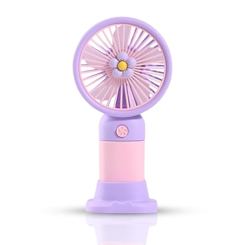 EDNITA Mini Portable Hand Fan USB Type C Rechargeable 3 Speed Personal Cooling Fan, Handheld Small Desk Fan with Stand, Battery Operated for Office, Home, Travel & Outdoor Use - Multicolor