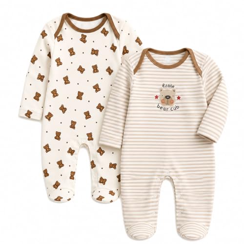 EIO Baby Boys & Baby Girls Cotton Sleepsuit Pack of 2 | Newborn Infant Full Sleeve Romper Jumpsuit | Soft Breathable Onesies Set | Snap Button Closure Night Suit (Bage, 3-6 M)