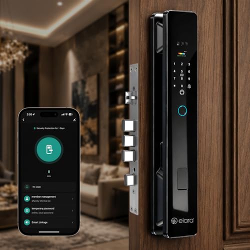 Elara Apex Prime Smart Door Lock, Fingerprint, Card, App, OTP, Keys, PIN Unlock, Alarm Alert, Bluetooth & WiFi, Black, 2 Year Warranty. (Apex Prime)