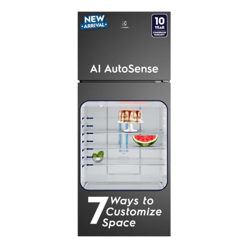 Electrolux 431L 1 Star Double Door Refrigerator with AI AutoSense, GreenZone AHC Technology, Frost Free, Inverter Compressor, Sphere Ice Tray, UltimateTaste 700, ETM4302C-B, Charcoal Black