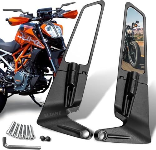 Eliane Universal Motorcycle Bike Mirrors Set Adjustable Rotating Rear View Mirror Stealth Wind Wing Side For All Bikes (York nut Fitting 8mm, 10mm)