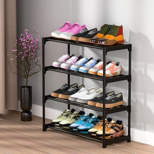 ELINDOR Shoe Rack 4 Tier with Shelf, Folding ShoeRack for Bedroom, Living Room, Entryway, ShoeRack, Shoe Rack with Shelf – Portable Folding Shoe Stand for Shoes, Slippers & Footwear Storage