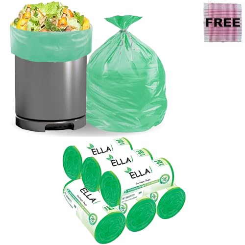 Ella Garbage Bags 19x21 Inches (Medium) 180 Bags 6 Rolls | Leak Proof & Tear Resistant Trash Bag for Kitchen Home & Commercial Use | Dustbin Bags For Dry & Wet Waste With Free Check Duster Cloth-Green